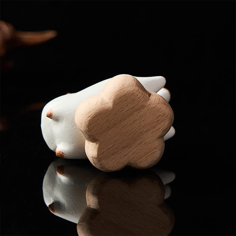Buddha Stones Decoración de animales adorables: gato, perro, té giratorio de madera de haya - image 5