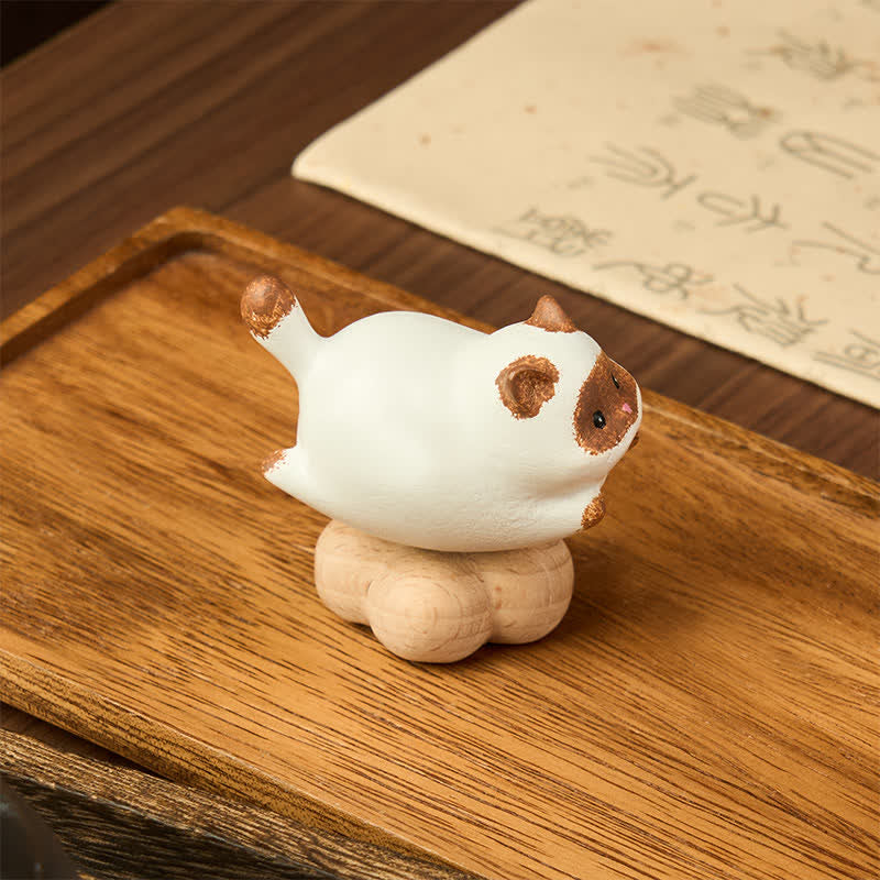 Buddha Stones Decoración de animales adorables: gato, perro, té giratorio de madera de haya - image 7