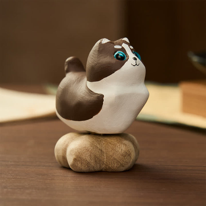 Buddha Stones Decoración de animales adorables: gato, perro, té giratorio de madera de haya - Madera de haya - Perro giratorio - image 10