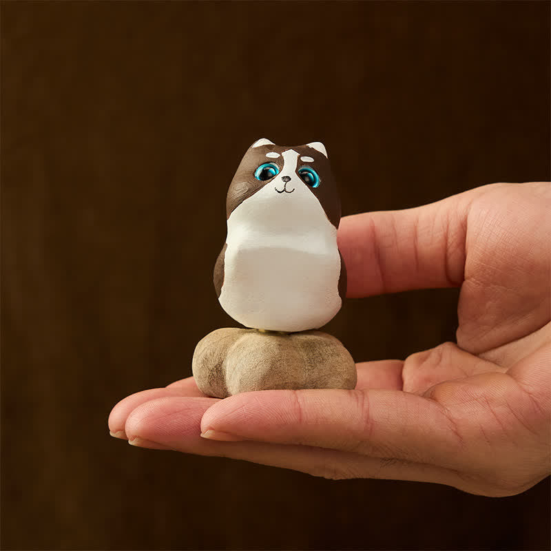 Buddha Stones Decoración de animales adorables: gato, perro, té giratorio de madera de haya - image 15