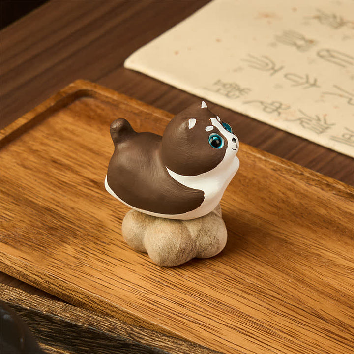 Buddha Stones Decoración de animales adorables: gato, perro, té giratorio de madera de haya - image 16