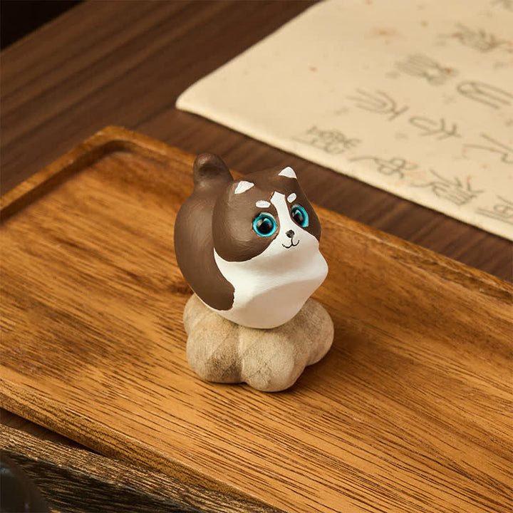 Buddha Stones Decoración de animales adorables: gato, perro, té giratorio de madera de haya - image 17