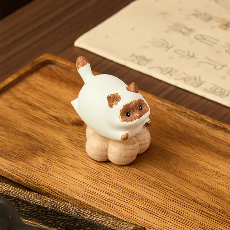 Buddha Stones Decoración de animales adorables: gato, perro, té giratorio de madera de haya - image 8