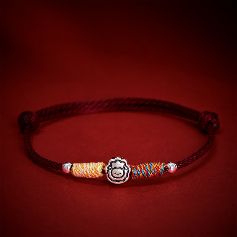Buddha Stones Pulsera de hilo rojo de plata de ley 999 del zodíaco chino para la suerte y la protección, del Año de la Cabra - image 1