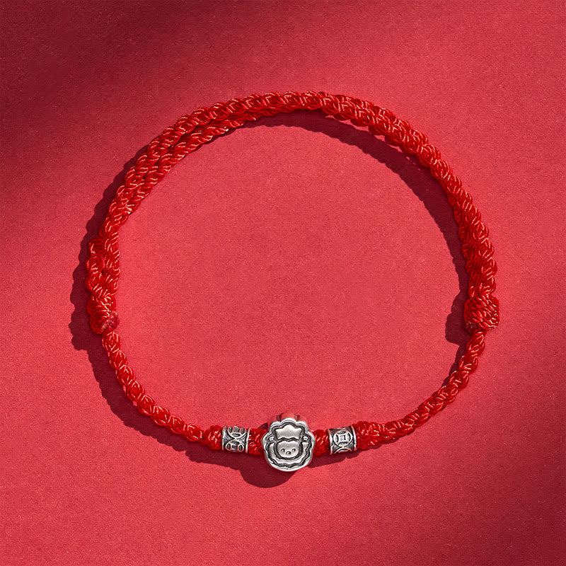 Buddha Stones Pulsera de protección y buena suerte con diseño de oveja roja y diseño de oveja adorable del Año de la Cabra (999) - Rojo - image 1
