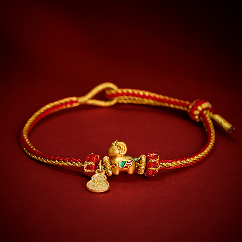 Buddha Stones Año de la Cabra Cobre Lindo Cordero Oveja Calabaza Rojo Pulsera de Fuerza - Cordón rojo (circunferencia de la muñeca: 14-23 cm) - image 0
