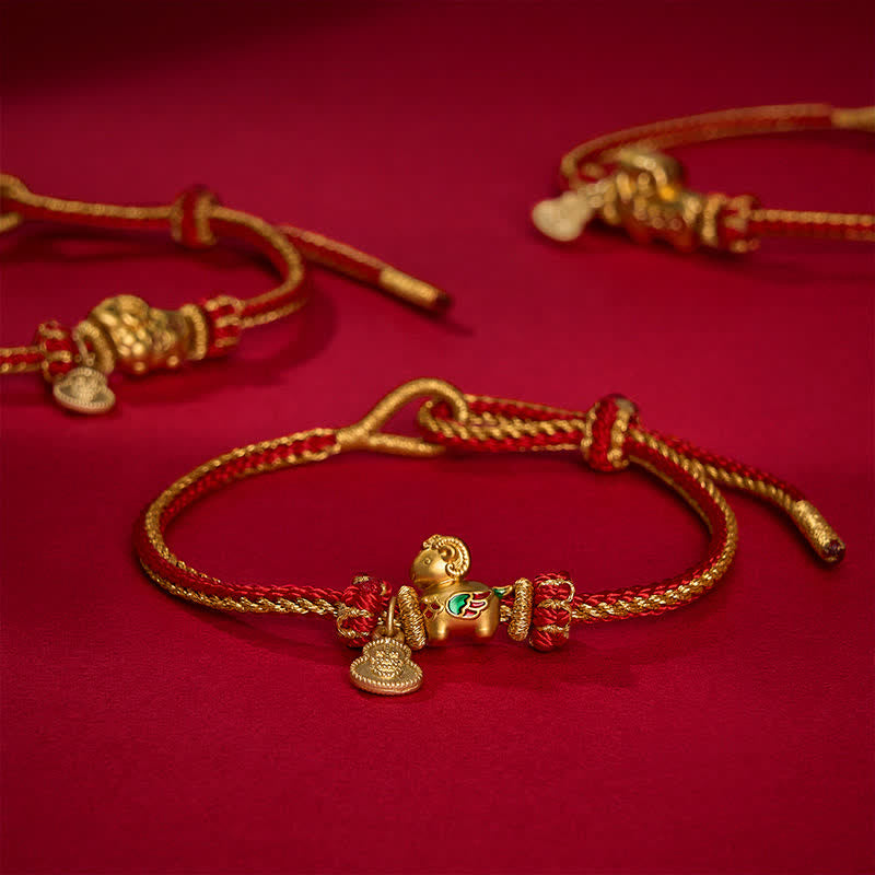 Buddha Stones Año de la Cabra Cobre Lindo Cordero Oveja Calabaza Rojo Pulsera de Fuerza - image 1