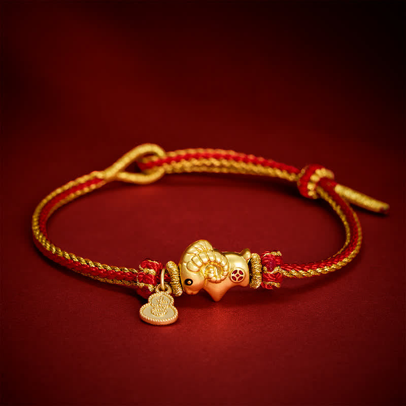 Buddha Stones Año de la Cabra Cobre Lindo Cordero Oveja Monedas Personaje Fu Calabaza Amuleto Pulsera de protección de hilo rojo - Una moneda de cobre - image 0
