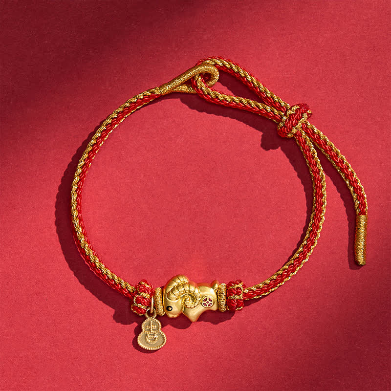 Buddha Stones Año de la Cabra Cobre Lindo Cordero Oveja Monedas Personaje Fu Calabaza Amuleto Pulsera de protección de hilo rojo - image 1