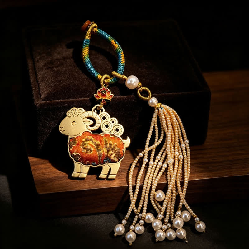 Buddha Stones Llaveros de pureza con borla de perlas de cabra y brocado de loto - Naranja - image 8