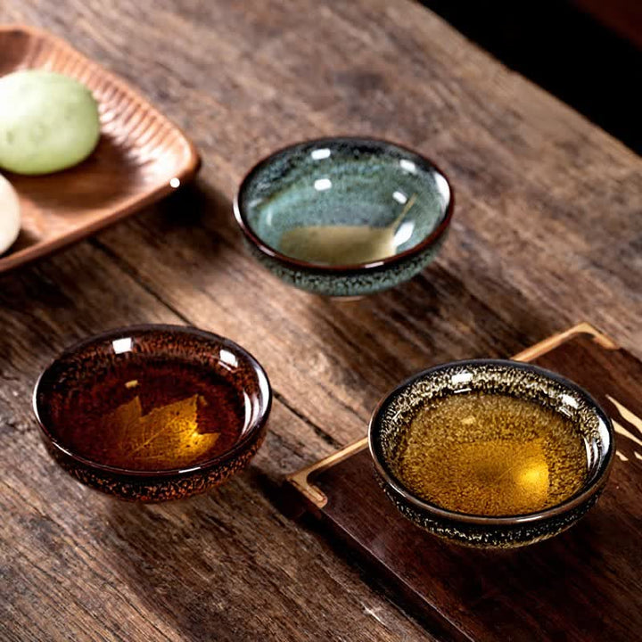 Buddha Stones Taza de té de cerámica con diseño de hoja de arce moteada oscura - image 11