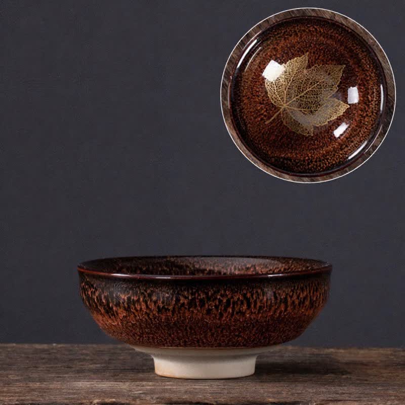 Buddha Stones Taza de té de cerámica con diseño de hoja de arce moteada oscura - Hoja de arce roja - image 9