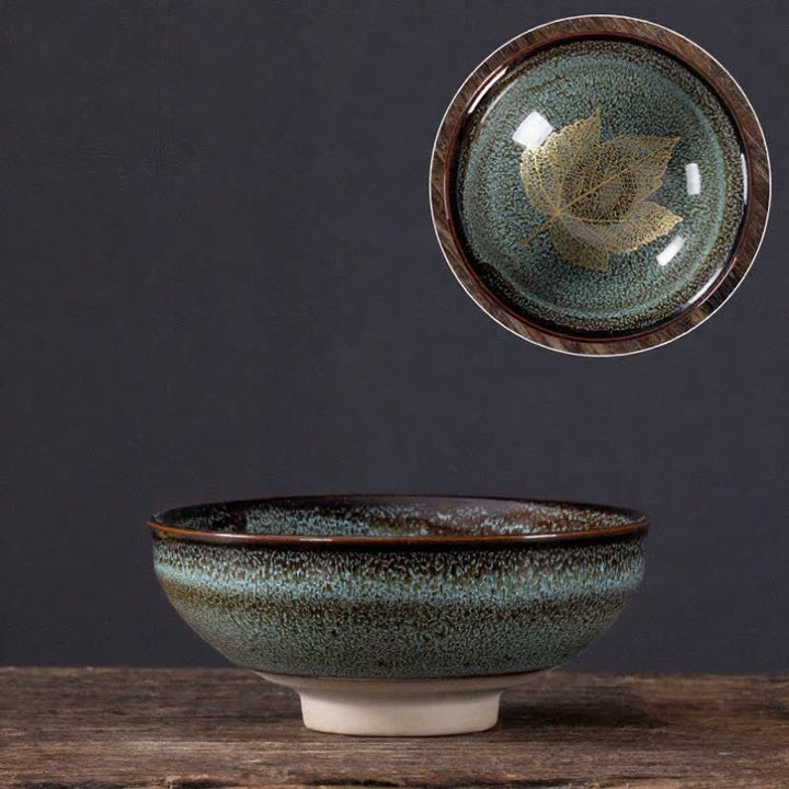 Buddha Stones Taza de té de cerámica con diseño de hoja de arce moteada oscura - Hoja de arce azul - image 8