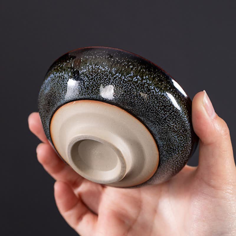 Buddha Stones Taza de té de cerámica con diseño de hoja de arce moteada oscura - image 3
