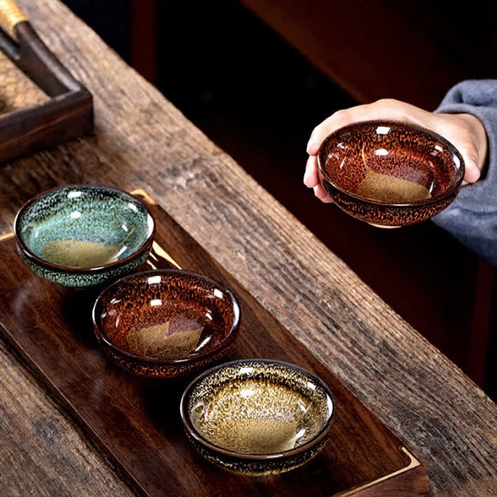 Buddha Stones Taza de té de cerámica con diseño de hoja de arce moteada oscura - image 12