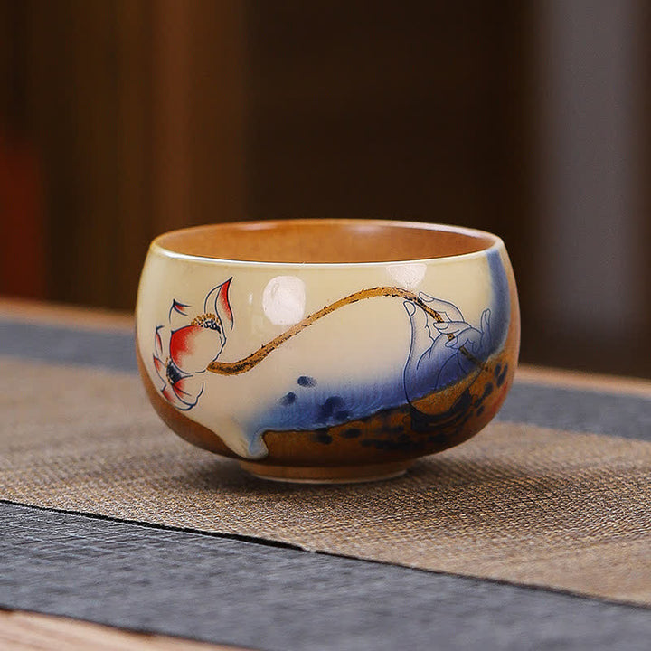Buddha Stones Taza de té de cerámica vintage con diseño de paisaje de loto. - Loto - image 0