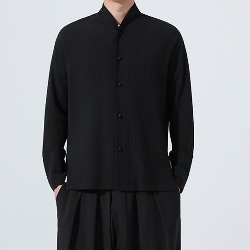 Buddha Stones Camisa de manga larga para hombre, estilo Tang clásico de otoño, con botones y abertura lateral. - image 28