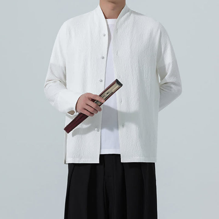 Buddha Stones Camisa de manga larga para hombre, estilo Tang clásico de otoño, con botones y abertura lateral. - image 16