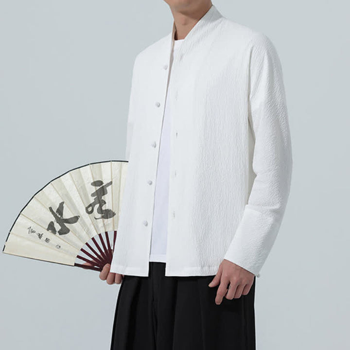 Buddha Stones Camisa de manga larga para hombre, estilo Tang clásico de otoño, con botones y abertura lateral. - image 12