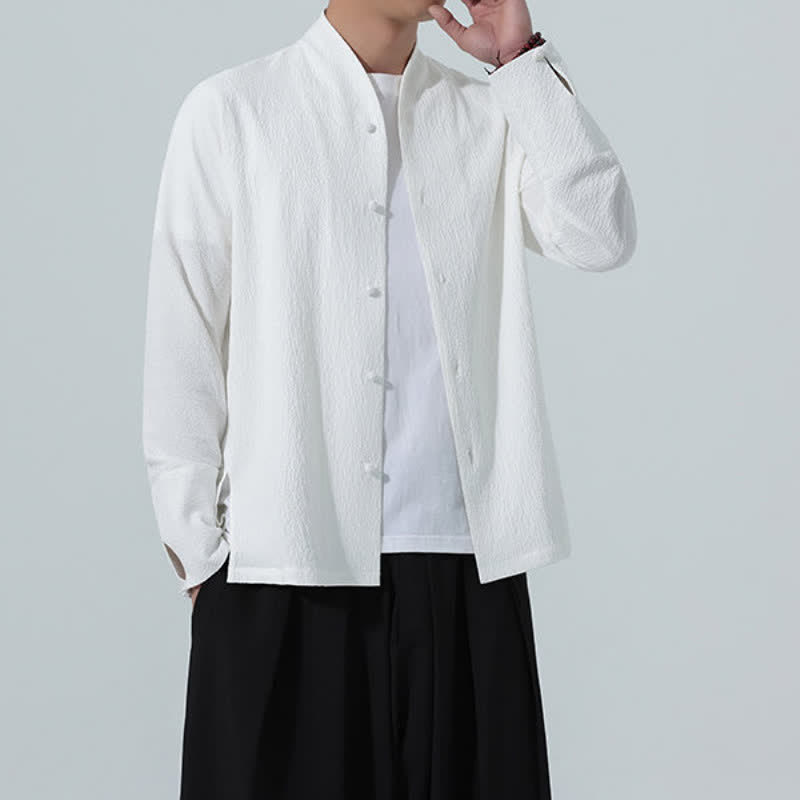 Buddha Stones Camisa de manga larga para hombre, estilo Tang clásico de otoño, con botones y abertura lateral. - image 14