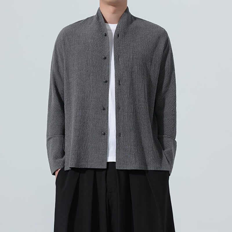 Buddha Stones Camisa de manga larga para hombre, estilo Tang clásico de otoño, con botones y abertura lateral. - image 6