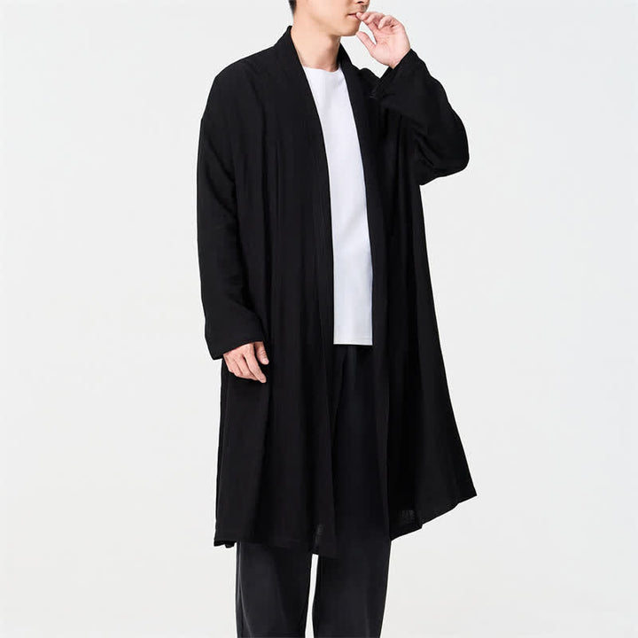 Buddha Stones Kimono de hombre liso estilo Tang minimalista retro de otoño - Negro - US/UK/AU48，EU58(5XL) - image 10