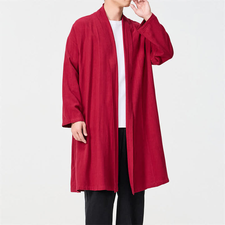 Buddha Stones Kimono de hombre liso estilo Tang minimalista retro de otoño - Carmesí - US/UK/AU48，EU58(5XL) - image 17