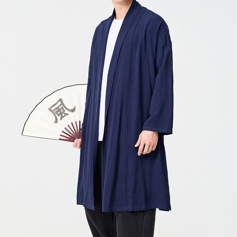 Buddha Stones Kimono de hombre liso estilo Tang minimalista retro de otoño - image 5