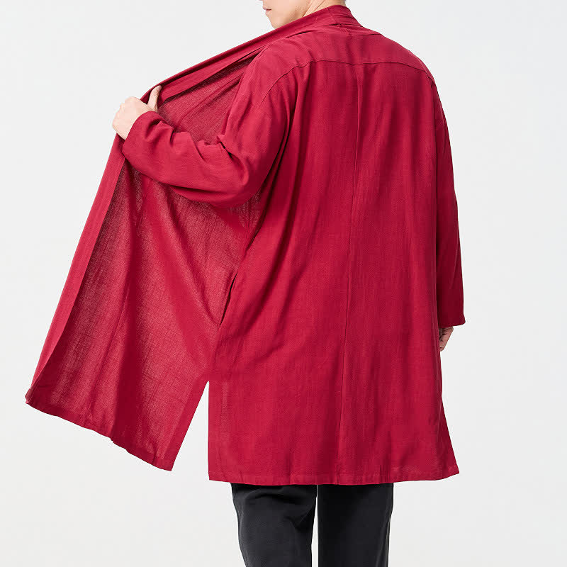 Buddha Stones Kimono de hombre liso estilo Tang minimalista retro de otoño - image 21