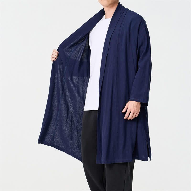Buddha Stones Kimono de hombre liso estilo Tang minimalista retro de otoño - image 3