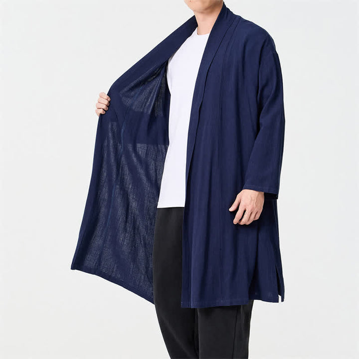Buddha Stones Kimono de hombre liso estilo Tang minimalista retro de otoño - image 3