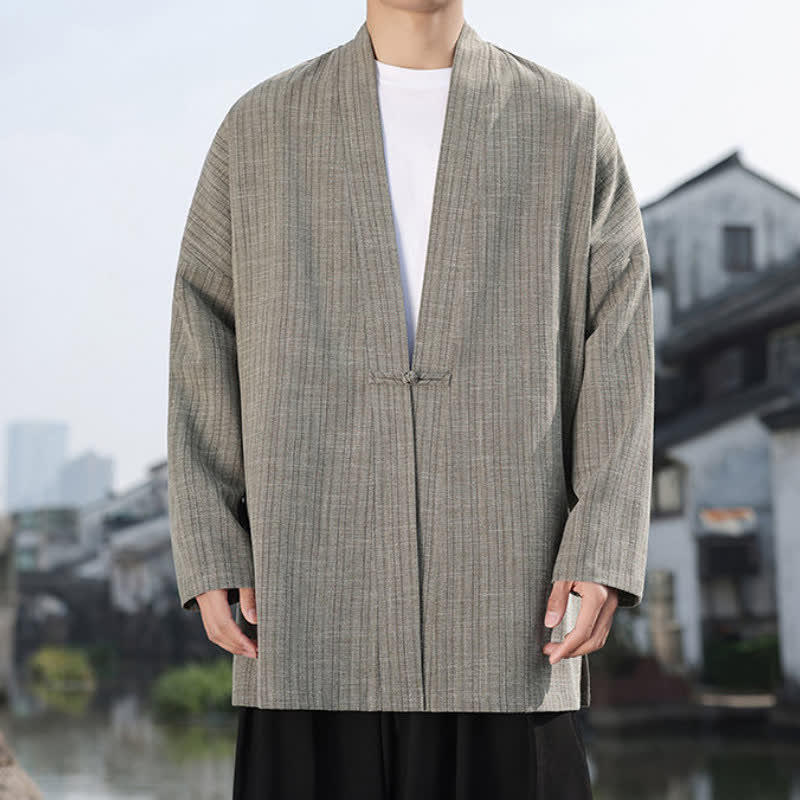Buddha Stones Kimono de hombre liso estilo Spring Tang minimalista con un botón de rana - image 1