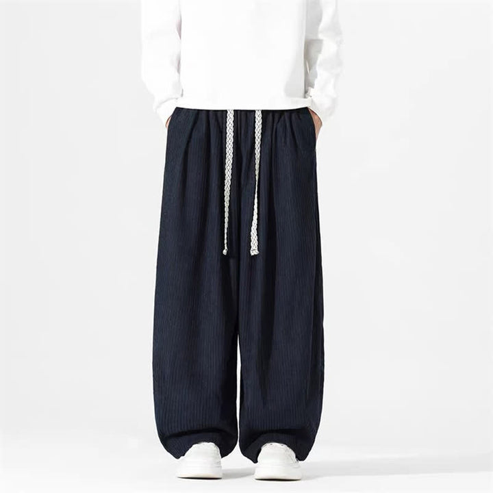 Buddha Stones Pantalones básicos de pana para hombre, de corte recto, con cordón ajustable, ideales para primavera y otoño. - Negro - US/UK/AU46, EU56 (5XL) - image 3