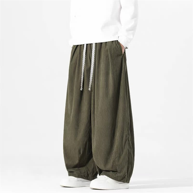 Buddha Stones Pantalones básicos de pana para hombre, de corte recto, con cordón ajustable, ideales para primavera y otoño. - Verde oliva oscuro - US/UK/AU46, EU56 (5XL) - image 0
