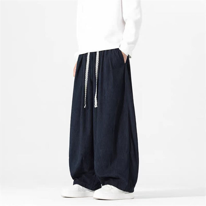 Buddha Stones Pantalones básicos de pana para hombre, de corte recto, con cordón ajustable, ideales para primavera y otoño. - image 4