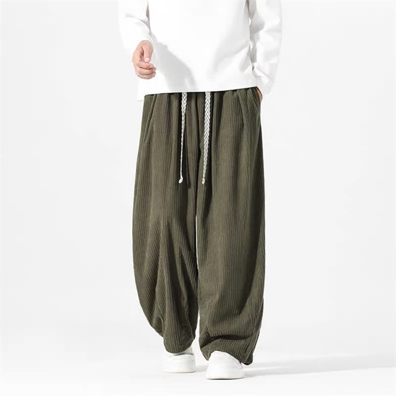 Buddha Stones Pantalones básicos de pana para hombre, de corte recto, con cordón ajustable, ideales para primavera y otoño. - image 1
