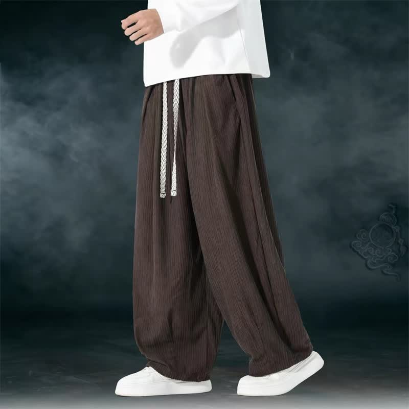 Buddha Stones Pantalones básicos de pana para hombre, de corte recto, con cordón ajustable, ideales para primavera y otoño. - image 11