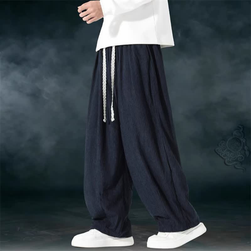 Buddha Stones Pantalones básicos de pana para hombre, de corte recto, con cordón ajustable, ideales para primavera y otoño. - image 5