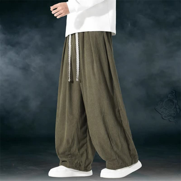Buddha Stones Pantalones básicos de pana para hombre, de corte recto, con cordón ajustable, ideales para primavera y otoño. - image 2