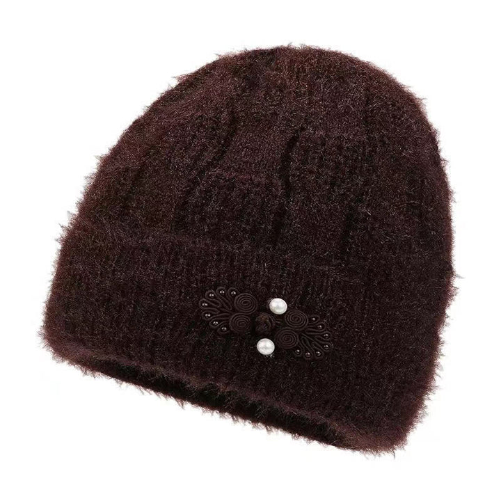 Buddha Stones Gorro grueso de mujer de punto acanalado con forro polar y estampado floral para otoño/invierno. - Marrón silla de montar - image 10