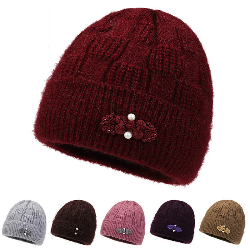 Buddha Stones Gorro grueso de mujer de punto acanalado con forro polar y estampado floral para otoño/invierno. - image 13
