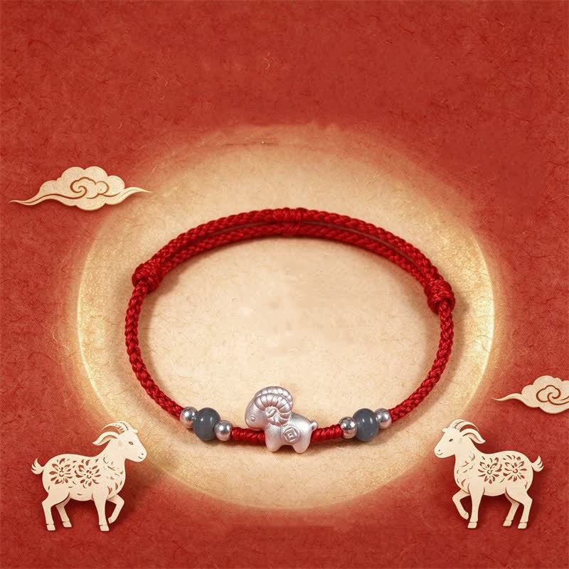 Buddha Stones Pulsera de hilo rojo tejida a mano en plata de ley 999 del zodíaco chino, símbolo de la suerte de la cabra, del año de la cabra. - image 1