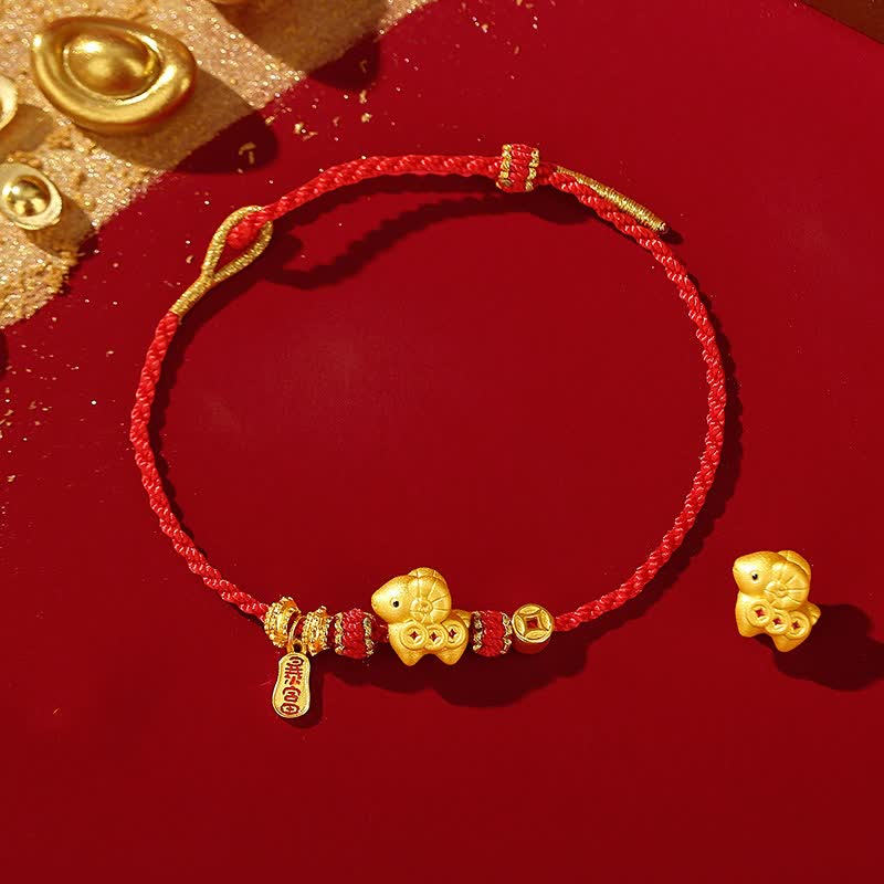 Buddha Stones Pulsera de la suerte del Año de la Cabra, de plata de ley 925 tejida a mano con hilo rojo, símbolo del zodíaco chino de la Cabra y monedas de cobre. - image 1