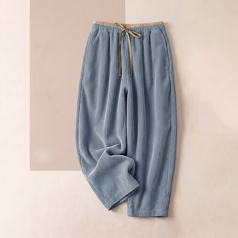 Buddha Stones Pantalones largos de pana lisos con cintura elástica y cordón ajustable, estilo vintage para otoño/invierno, para mujer. - Azul claro - Pantalones harem - US16，UK/AU20，EU48 (3XL) - image 0