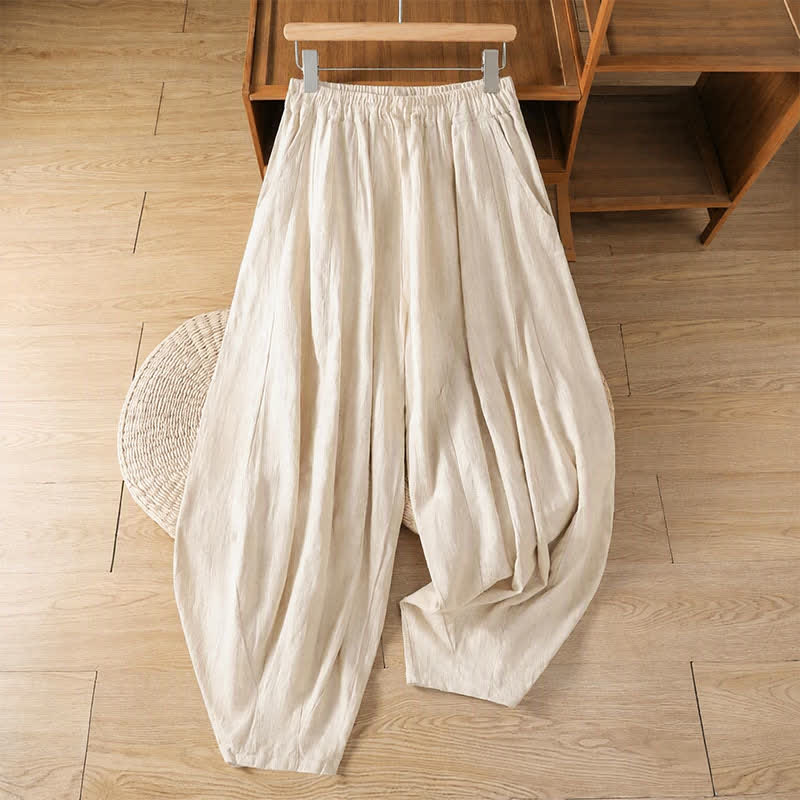 Buddha Stones Pantalones cortos de mujer estilo harem con cordón ajustable, estilo casual clásico de primavera/verano, color liso, con bolsillos. - Blanco antiguo - US12, UK/AU16, EU44 (3XL) - image 1