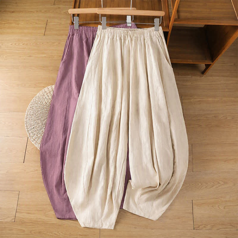 Buddha Stones Pantalones cortos de mujer estilo harem con cordón ajustable, estilo casual clásico de primavera/verano, color liso, con bolsillos. - image 0