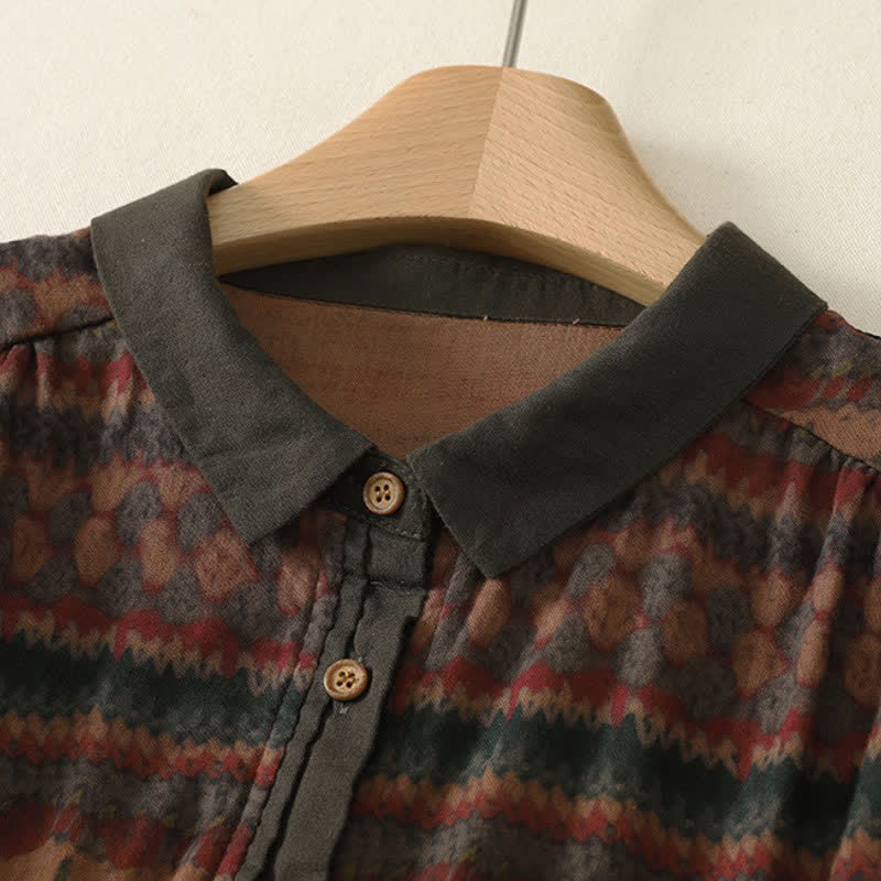 Buddha Stones Camisas de manga larga a cuadros estilo retro con botones para mujer, ideales para otoño. - image 1