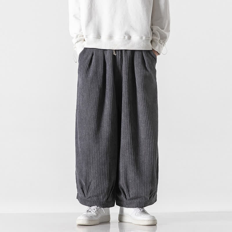 Buddha Stones Pantalones cortos de pana de pierna ancha para hombre, estilo casual minimalista, con cordón ajustable, ideales para primavera y otoño. - Gris pizarra oscuro - US/UK/AU46, EU56 (5XL) - image 0