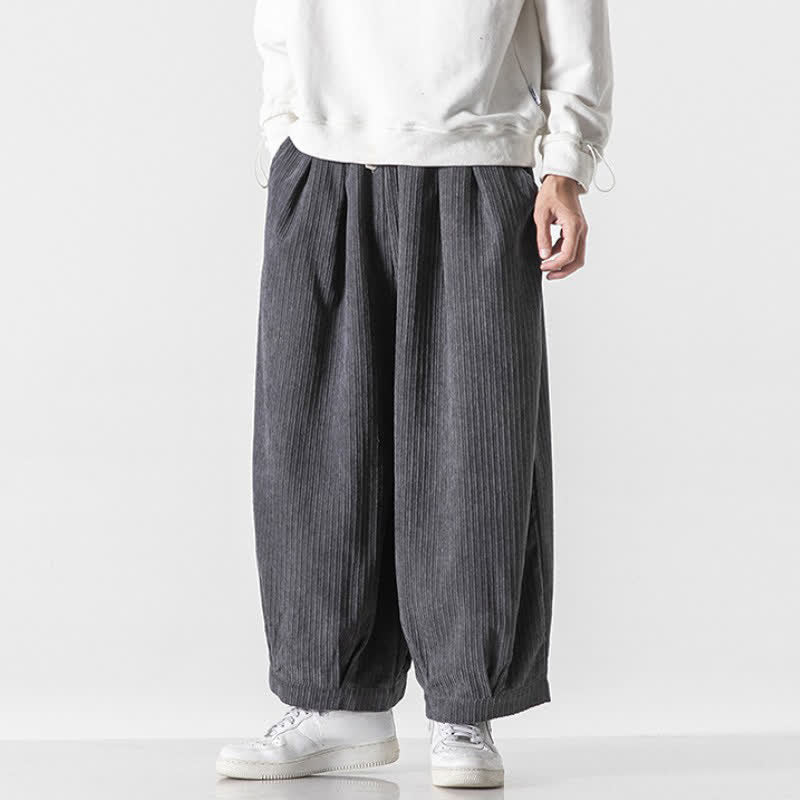 Buddha Stones Pantalones cortos de pana de pierna ancha para hombre, estilo casual minimalista, con cordón ajustable, ideales para primavera y otoño. - image 1