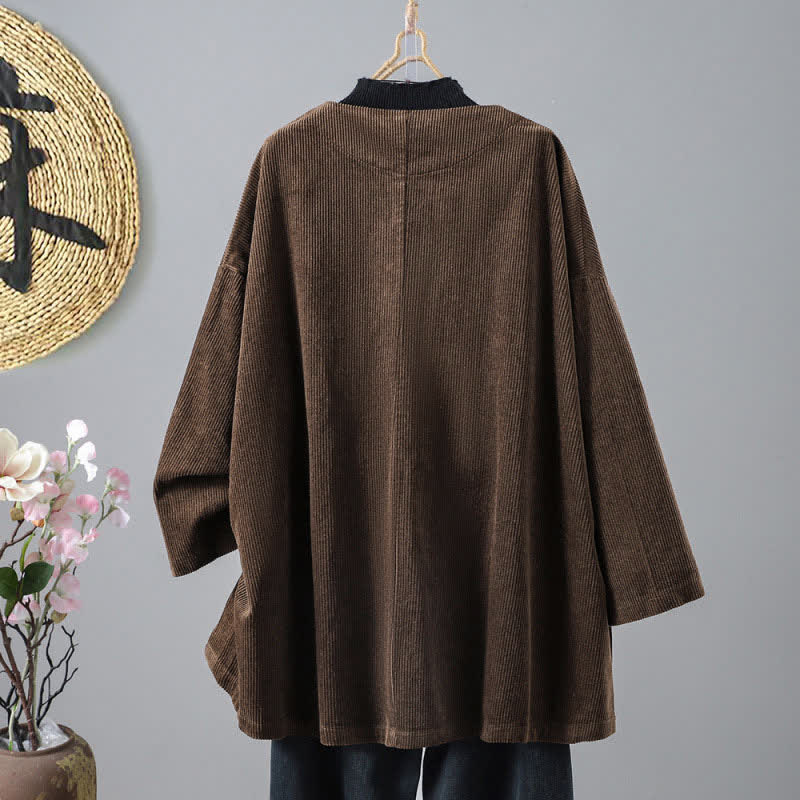 Buddha Stones Chaqueta de mujer de pana lisa, sencilla, con botones, estilo vintage, para otoño/invierno, con bolsillos. - image 1